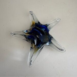 Blue and Clear Glass Star Sculpture